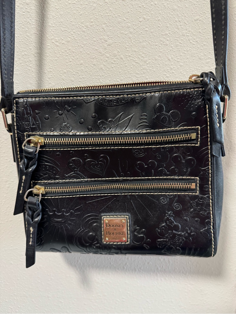 Disney Dooney & Bourke Black Embossed Leather Crossbody with Gold Hardware
